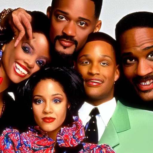 Prompt: the cast of the fresh prince of bel - air 1 9 9 0, publicity photo