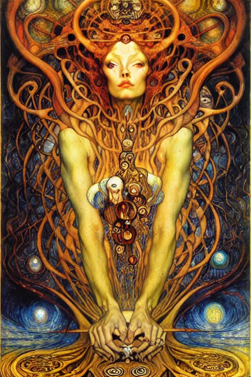 Image similar to Divine Chaos Engine by Karol Bak, Jean Delville, William Blake, Gustav Klimt, and Vincent Van Gogh, symbolist, visionary