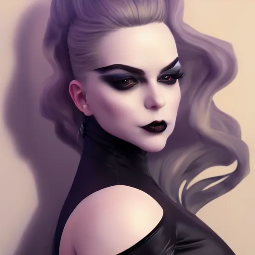 Prompt: portrait of a thicc feminine elegant pale goth beauty with black and curvy tight black nylon outfit, cgsociety, realistic, highly detailed, attractive, 16k, smooth, sharp focus, trending on ArtStation, hyperdetailed, volumetric lighting