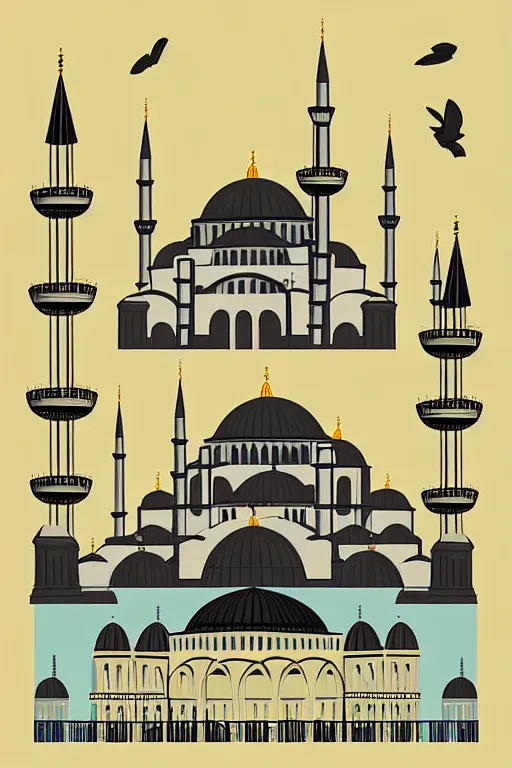 Prompt: minimalist vintage art of istanbul, illustration, vector art