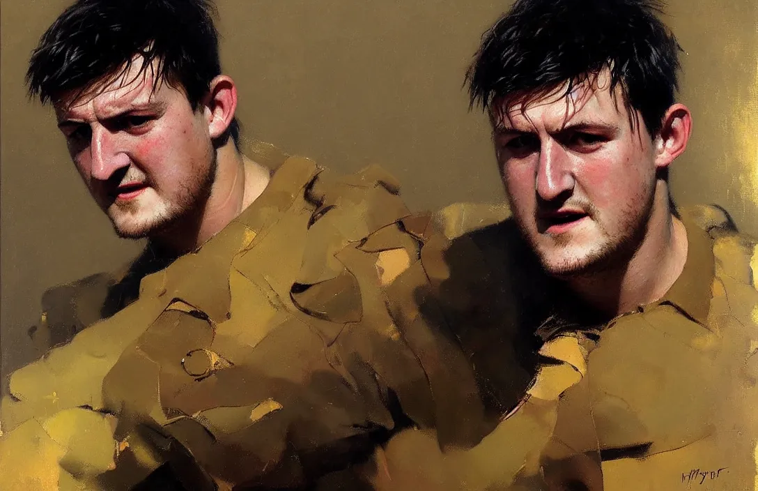 Image similar to portrait of harry maguire!!!!!!!!!!!!!!!!!!!!!!!!!!!, detailed face, detailed painting, epic lighting, by ilya repin, phil hale and kent williams