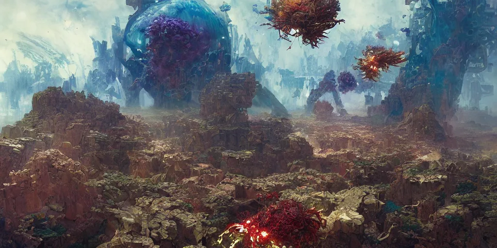 Image similar to supernova, flying plant factory producing asterois in open space, painted by ruan jia, raymond swanland, lawrence alma tadema, zdzislaw beksinski, norman rockwell, jack kirby, tom lovell, alex malveda, greg staples