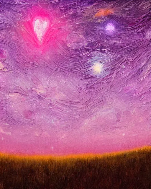 Prompt: cracked pink hearts on the starry night sky | landscape | trending on artstation