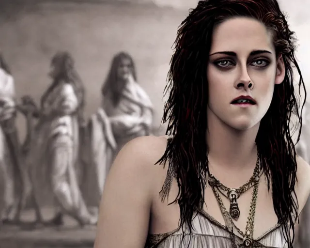 Image similar to kristen stewart as hypatia of alexandria, photograph, realistic