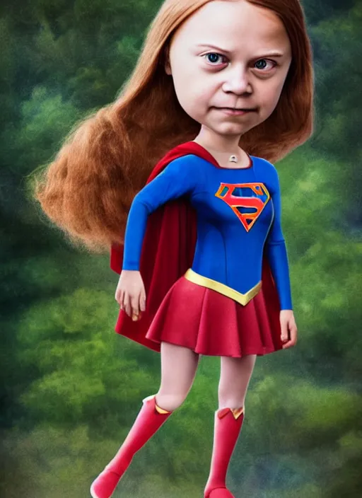 Image similar to greta thunberg as a supergirl mark ryden doll, detailed digital art, trending on Artstation