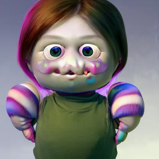 Image similar to A full body shot of a cute and mischievous huggy-wuggy from poppy-playtime the video game. Fancy Dress. Subsurface Scattering. Translucent Skin. Rainbow palette. defined facial features, symmetrical facial features. Opalescent surface. beautiful lighting. By Giger and Ruan Jia and Artgerm and WLOP and William-Adolphe Bouguereau. Photo real. Hyper-real. Photorealism. Fantasy Illustration. Sailor Moon hair. Masterpiece. trending on artstation, featured on pixiv, award winning, cinematic composition, dramatic pose, sharp, details, Hyperrealism, HD, HDR, 4K, 8K.