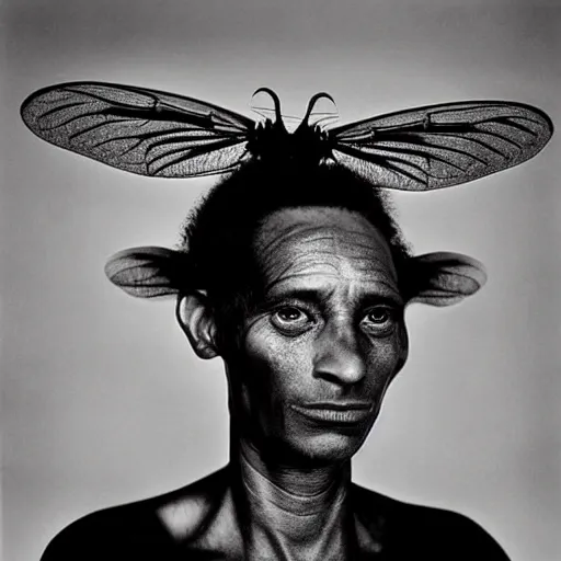 Image similar to a fly / human hybrid, large format film photograph by richard avedon