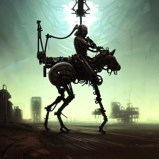 Prompt: Very very very very highly detailed epic photo of mechanic robotic centaur as a loading screen, intricate, dystopian, sci-fi, extremely detailed, digital painting, artstation, concept art, smooth, sharp focus, illustration, intimidating lighting, incredible art by artgerm and greg rutkowski and alphonse mucha and simon stalenhag