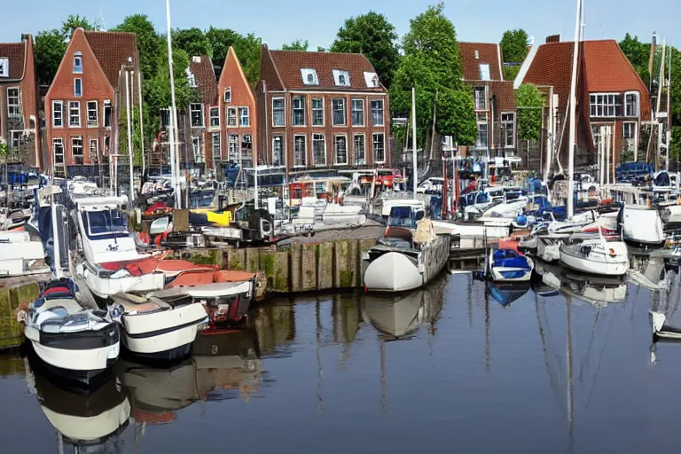 Prompt: a photo of the harbour of the city Numansdorp in The Netherlands