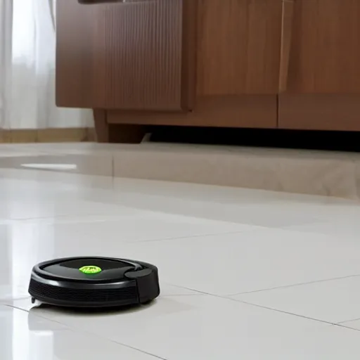 Prompt: a roomba being sad, horror movie scene, eerie, spooky