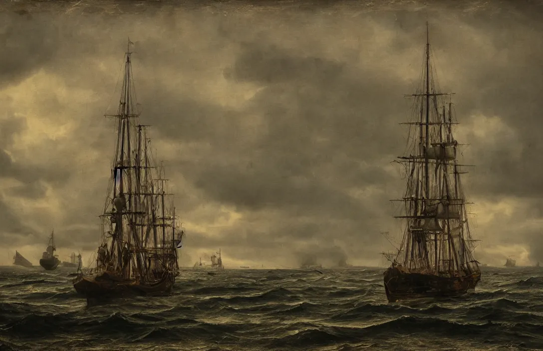 Prompt: pictorial antidote surviving painting ship ever further out to sea painted without underdrawings intact flawless ambrotype from 4 k criterion collection remastered cinematography gory horror film, ominous lighting, evil theme wow photo realistic postprocessing photo taken with nikon d 7 5 0 has its own distinctive quality quite unlike any other macrolens jan van der heyden