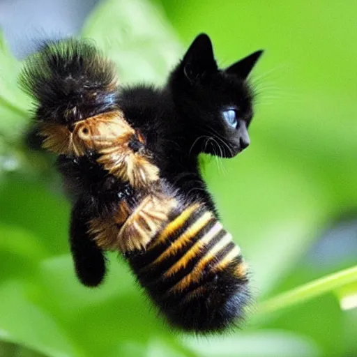 Prompt: black kitten bee 🐝 hybrid making a shh 🤫