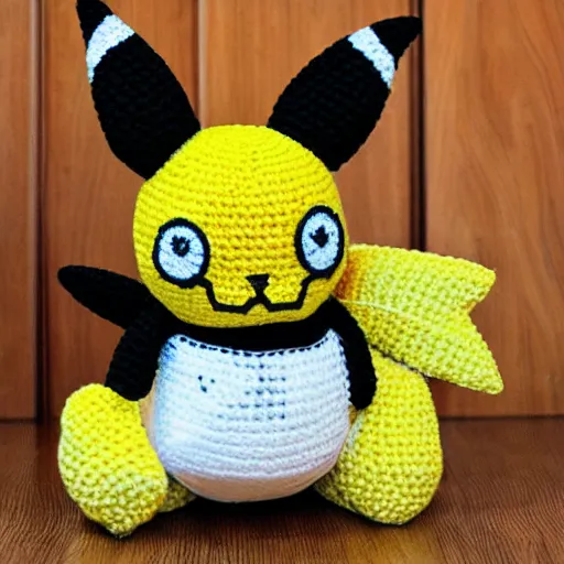 Image similar to crocheted plush toy of emo pikachu