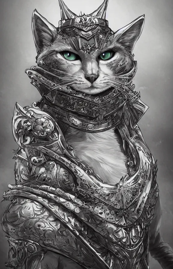 Image similar to an concept art of the cat king, pale hair, one eye, intricate details, detailed face, detailed armour, artstation, epic pose, ambient light, by eiichiro oda