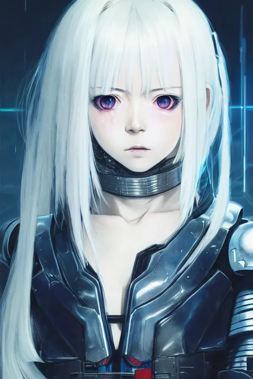 Image similar to portrait Anime girl in cyberpunk armor, cute-fine-face, white-hair pretty face, realistic shaded Perfect face, fine details. Anime. realistic shaded lighting by Ilya Kuvshinov katsuhiro otomo ghost-in-the-shell, magali villeneuve, artgerm, rutkowski, WLOP Jeremy Lipkin and Giuseppe Dangelico Pino and Michael Garmash and Rob Rey