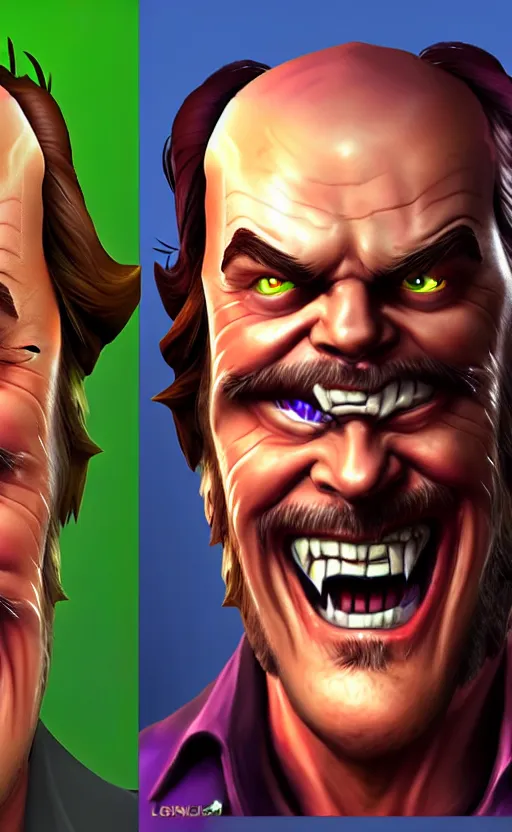 Image similar to Jack Nicholson as a character in the game League of Legends, with a background based on the game League of Legends, detailed face, old 3d graphics