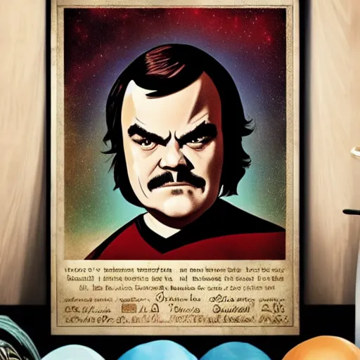Image similar to jack black as a character in star trek tos, illustrated poster