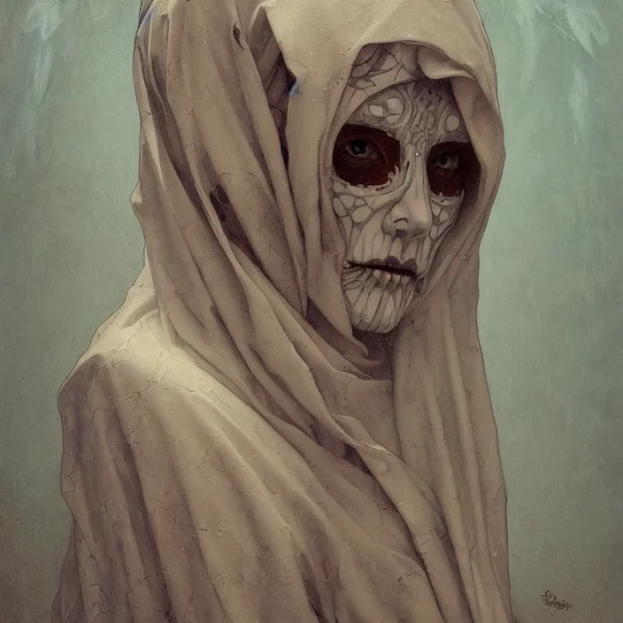 Prompt: A portrait of A Skeleton Nun by Ross Tran!!! and alphonse mucha and greg rutkowski! and Gustave Doré!! and Zdzisław Beksiński!,In style of Impressionism.Symmetry.Highly detailed face.Fantasy,smooth,hyper detailed,sharp focus,Soft light.trending on artstation.oil on canvas