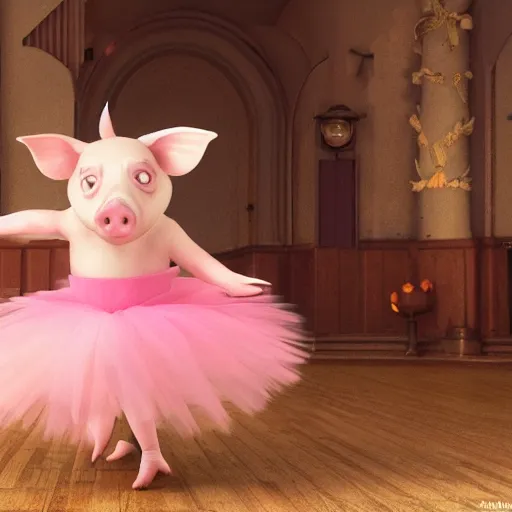 Prompt: pig in a tutu dance by greg rutkowski and thomas kinkade, trending on artstation, 3 d render octane