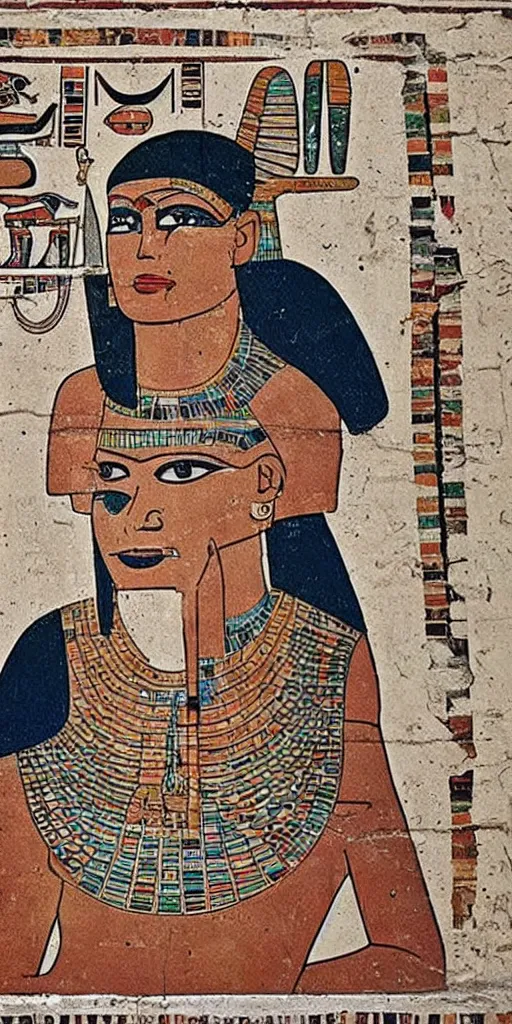 Image similar to egyptian mural of elon musk with ancient car