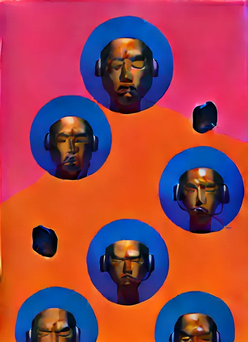 Prompt: men listening to music by shusei nagaoka, kaws, david rudnick, airbrush on canvas, pastell colours, cell shaded, 8 k