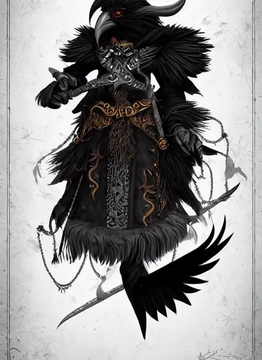 Image similar to raven warlock, wind magic, exquisite details, black beard, white background, by studio muti