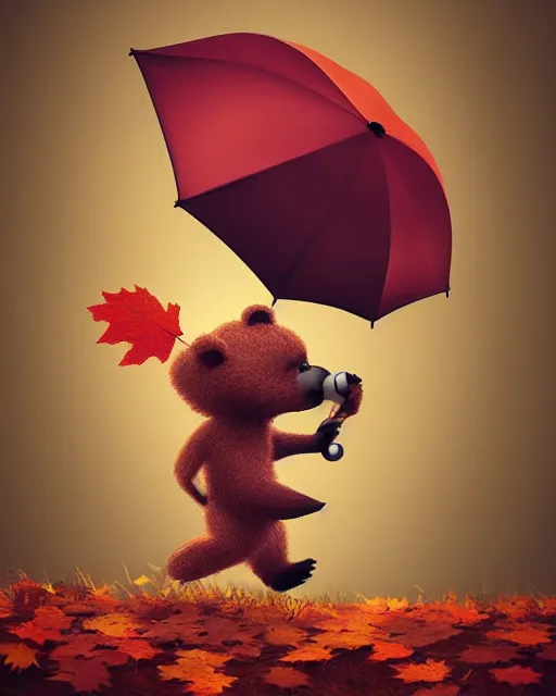 Image similar to autumn a bear with an umbrella by samuel smith trending on artstation