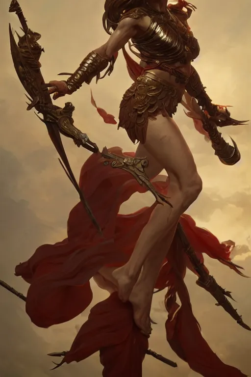 Image similar to goddess of war, accurate anatomy, only two hands, highly detailed, digital painting, artstation, concept art, smooth, sharp focus, illustration, Unreal Engine 5, 8K, art by Ross Tran and greg rutkowski and alphonse Mucha