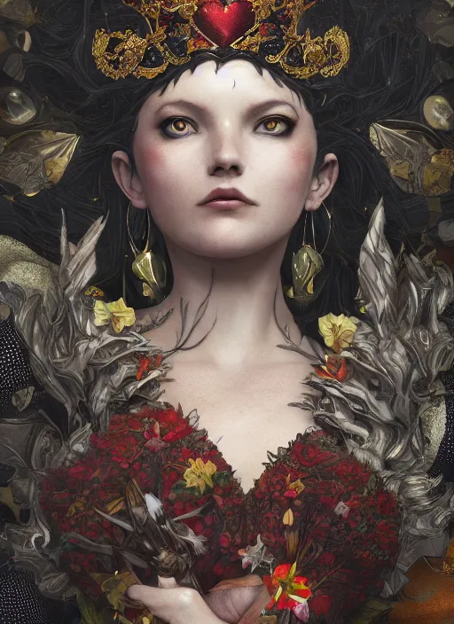 Prompt: queen of hearts, black clover, naturel, hyper detailed, digital art, trending in artstation, cinematic lighting, studio quality, smooth render, unreal engine 5 rendered, octane rendered, art style by klimt and nixeu and ian sprigger and wlop and krenz cushart