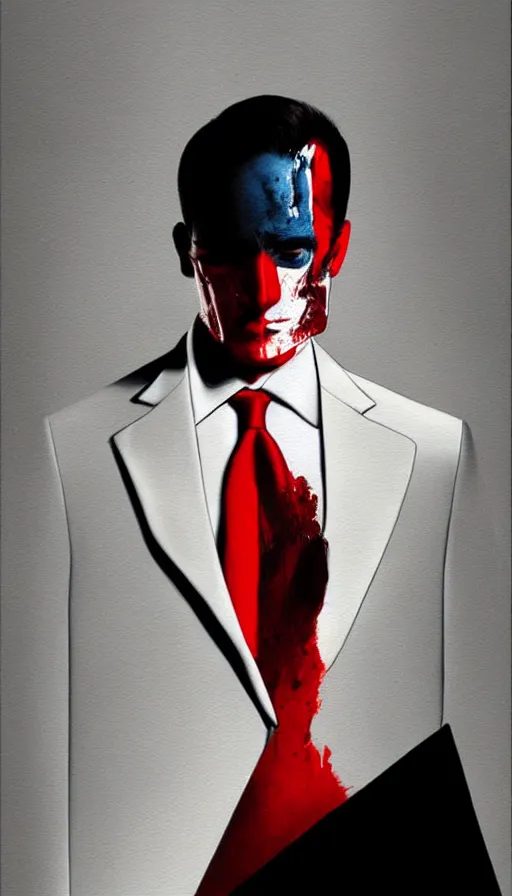 Prompt: american psycho, painting by emanuele dascanio and robin eley