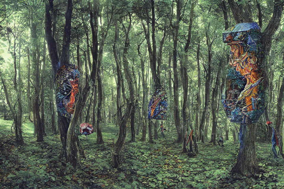 Prompt: anamorphic surrealist graffiti of a forest, by birdo, alex maksiov and john pugh