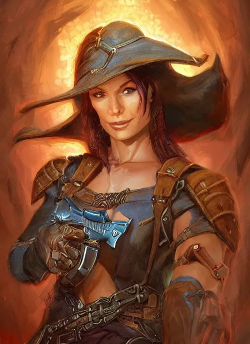 Image similar to gunslinger, dndbeyond, bright, colourful, realistic, dnd character portrait, full body, pathfinder, pinterest, art by ralph horsley, dnd, rpg, lotr game design fanart by concept art, behance hd, artstation, deviantart, hdr render in unreal engine 5