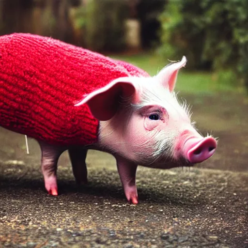 Image similar to “ a pig in a red sweater ”