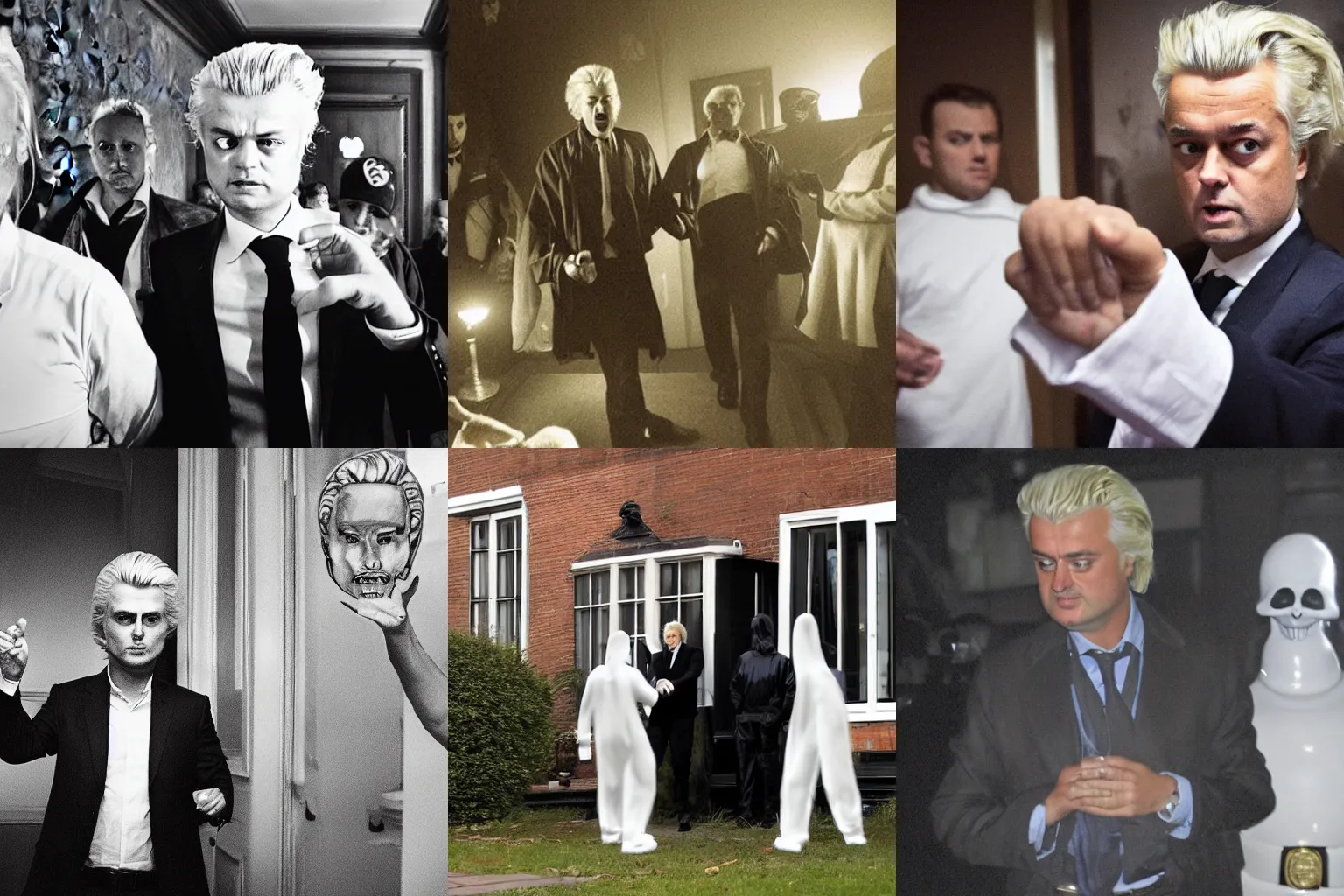 Prompt: Geert Wilders arresting ghosts in a mansion