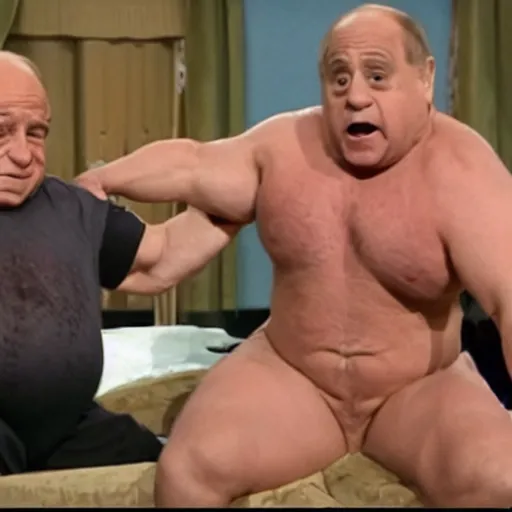 Image similar to Oiled up Danny Devito wrestling Putin