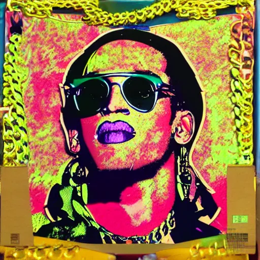 Prompt: andy warhol pop art travis scott gold chain detailed cell shaded