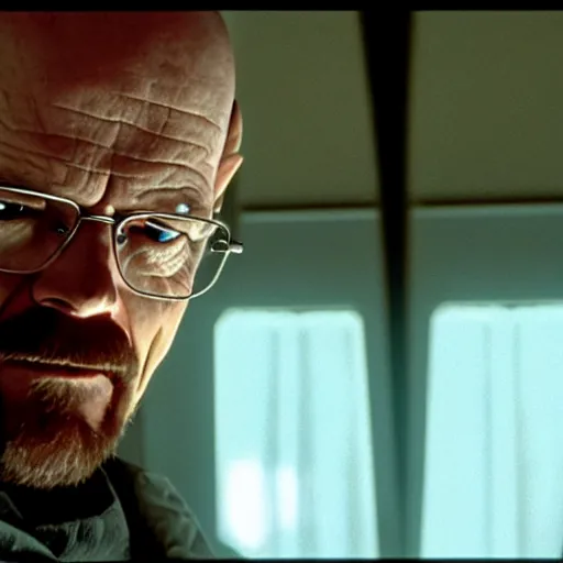 Image similar to A still of Walter White in Star Wars: A New Hope, holding an activated lightsaber