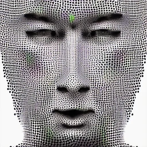 Prompt: a man's face made out of white dots, a stock photo by peter gric, trending on shutterstock, generative art, stockphoto, stock photo, datamosh