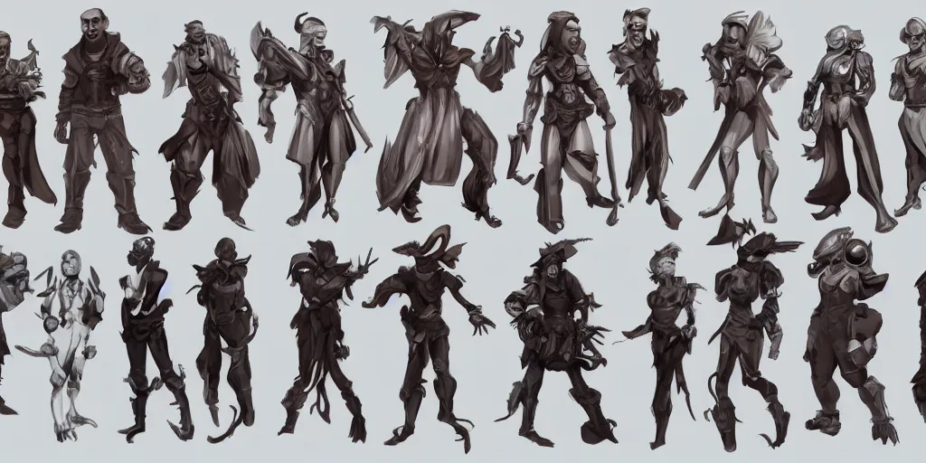 Prompt: a bunch of character designs for a video game, concept art by senior character artist, artstation contest winner, full body