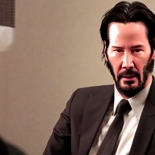 Image similar to Keanu Reeves in the office 4K quality super realistic