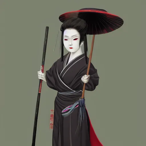 Prompt: Hone-Onna with a geisha dress, Tending on artstation, scary, concept art, dark colors, 8k