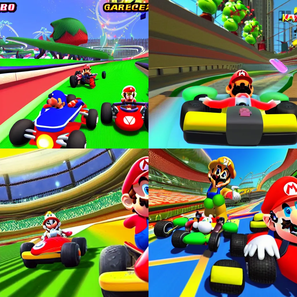 Prompt: an intricate in-game screenshot from Mario Kart Tour video game, highly detailed