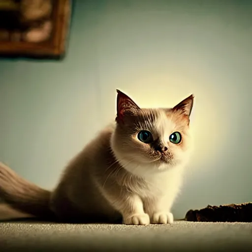 Image similar to munchkin cat, cinematic lighting, beautiful composition in the style of the island of dr moreau