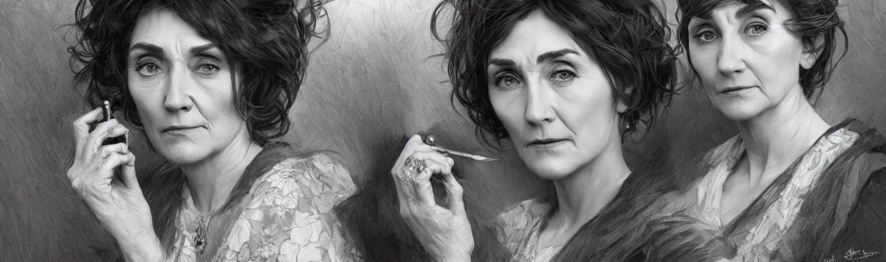 Prompt: amazing lifelike award winning pencil illustration of dot cotton June brown trending on art station artgerm Greg rutkowski alphonse mucha cinematic