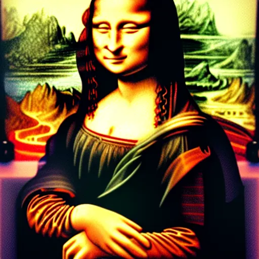 Image similar to mona lisa drawn by a child with crayons