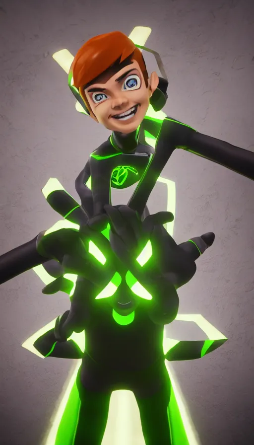 Image similar to :a portrait of Ben 10+UNREAL ENGINE 5+4K UHD IMAGE+Stunning LIGHTING+Stunning SHADERS+SUBSTANCE PAINTER