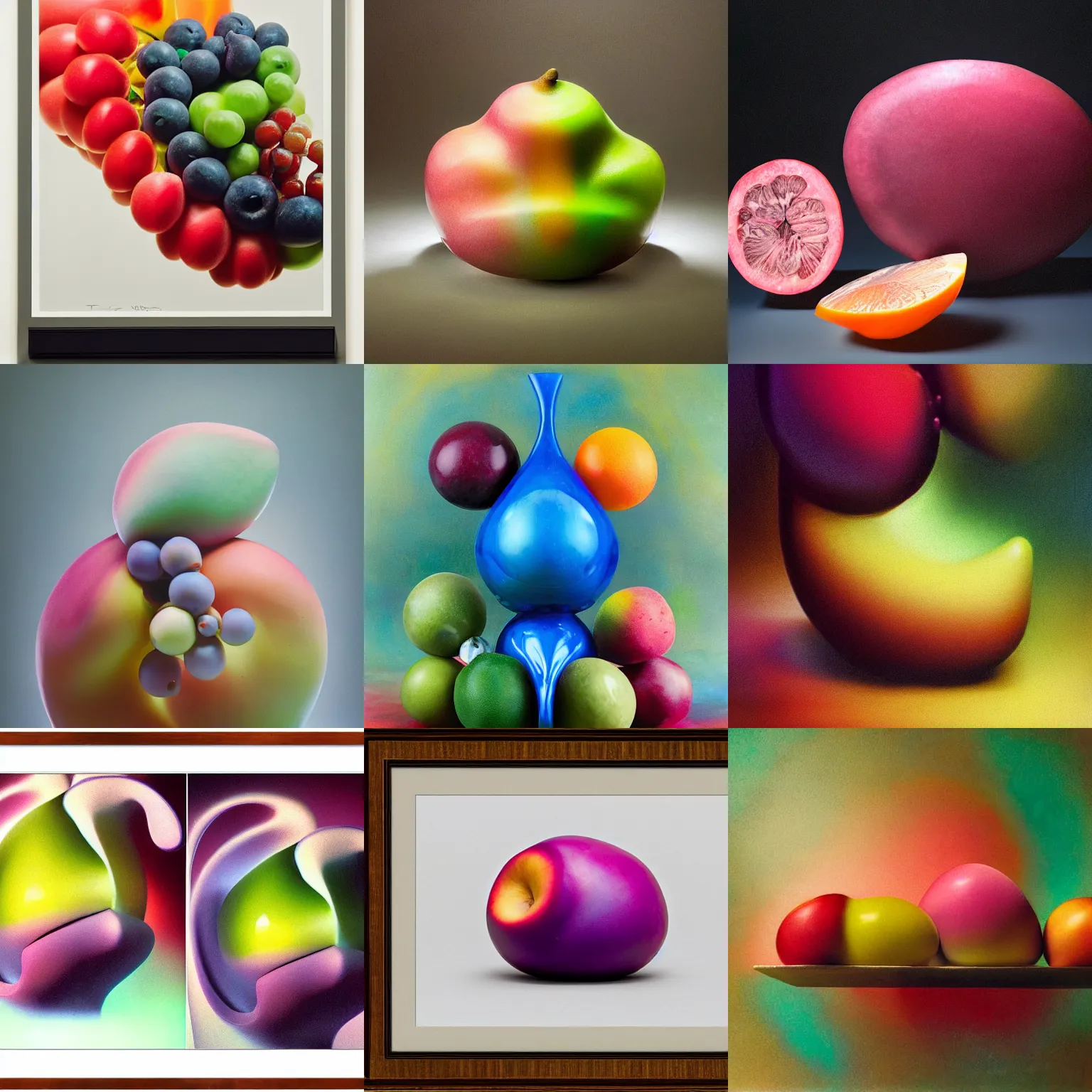 Prompt: one! balanced asymmetrical biomorphic!! form with ombre light pastel! colors, by thomas moran, professional fruit photography