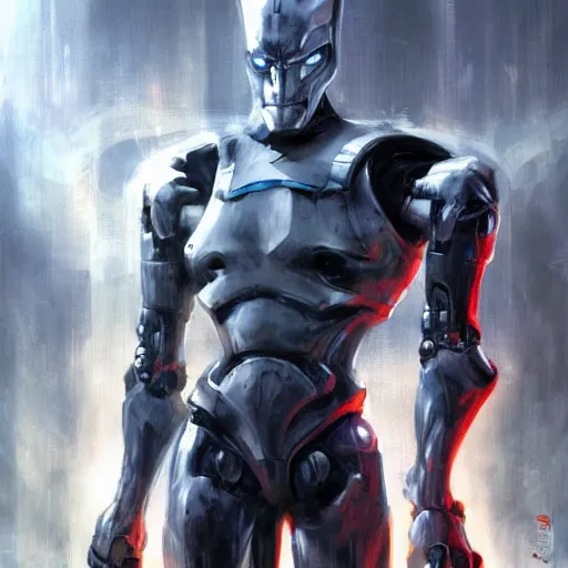 Image similar to robot villain from the future by raymond swanland, highly detailed