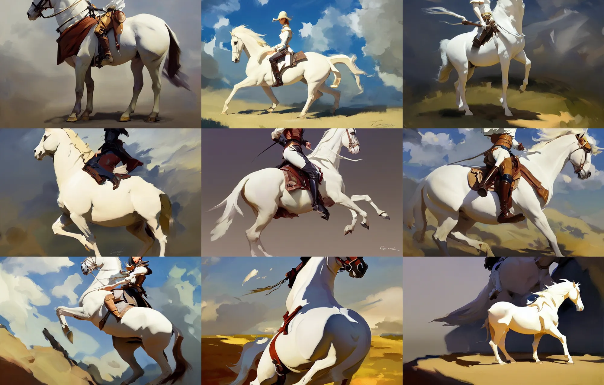 Prompt: cloth fabric white horse jodhpurs side view greg manchess painting by sargent and leyendecker, studio ghibli, fantasy, medium shot, asymmetrical, intricate, elegant, matte painting, illustration, hearthstone, by greg rutkowski, by greg tocchini, by james gilleard, by joe fenton