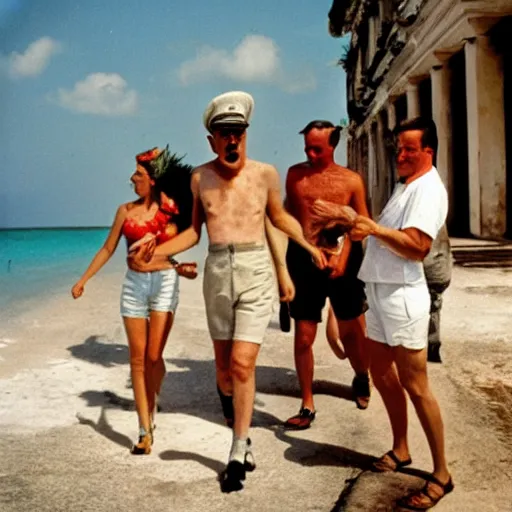 Image similar to adolf hitler enjoying the summer in cuba, photo made by Slim Aarons, award winning,